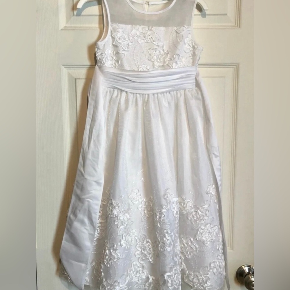 Bonnie Jean White Sleeveless Dress Lace Girls 7